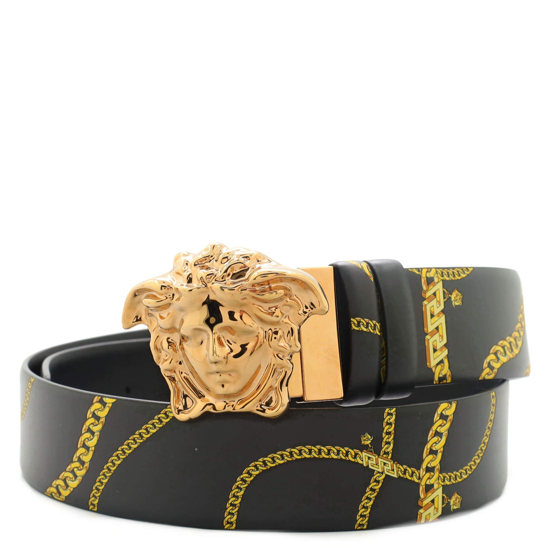 Medusa Buckle Reversible Belt Printed Leather and Leather Wide 90
