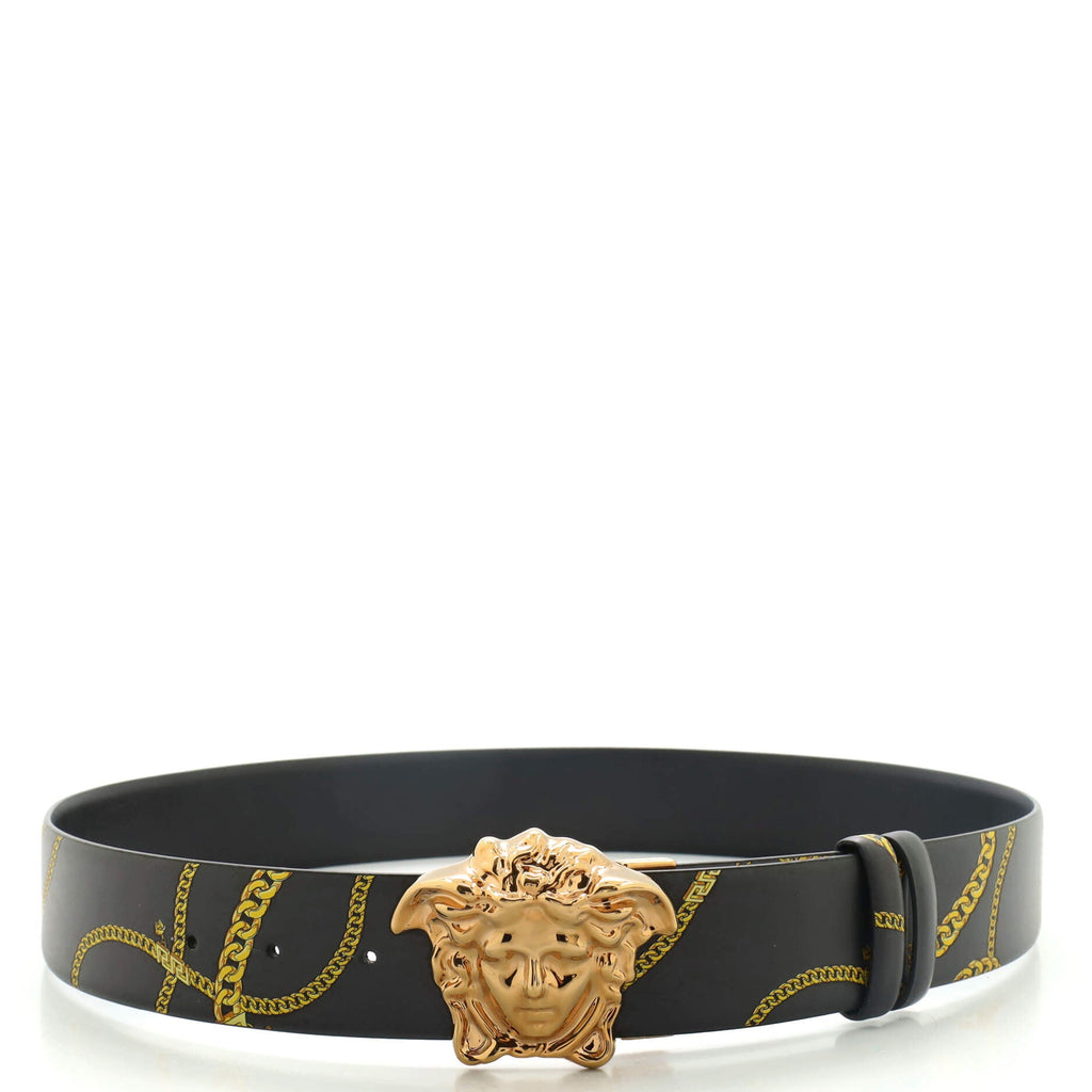 Medusa Buckle Reversible Belt Printed Leather and Leather Wide 90