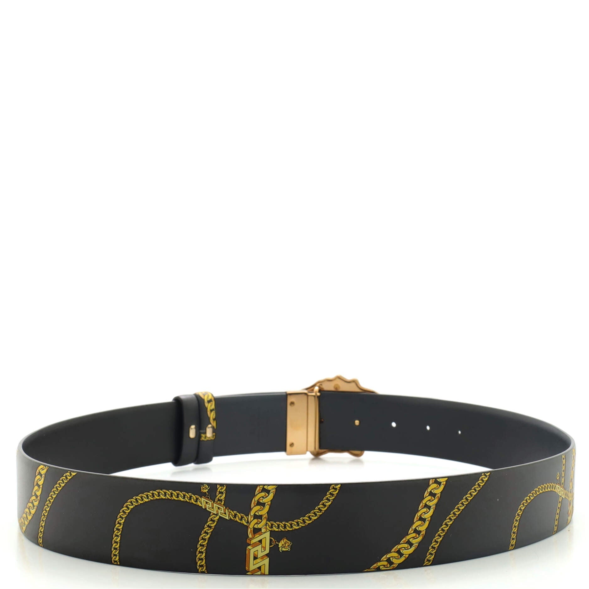 Medusa Buckle Reversible Belt Printed Leather and Leather Wide 90