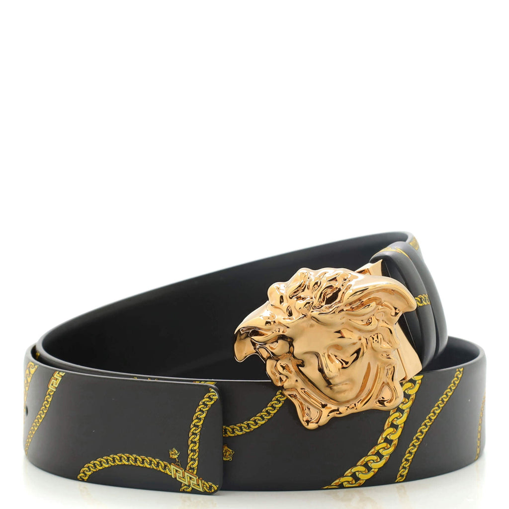 Medusa Buckle Reversible Belt Printed Leather and Leather Wide 90