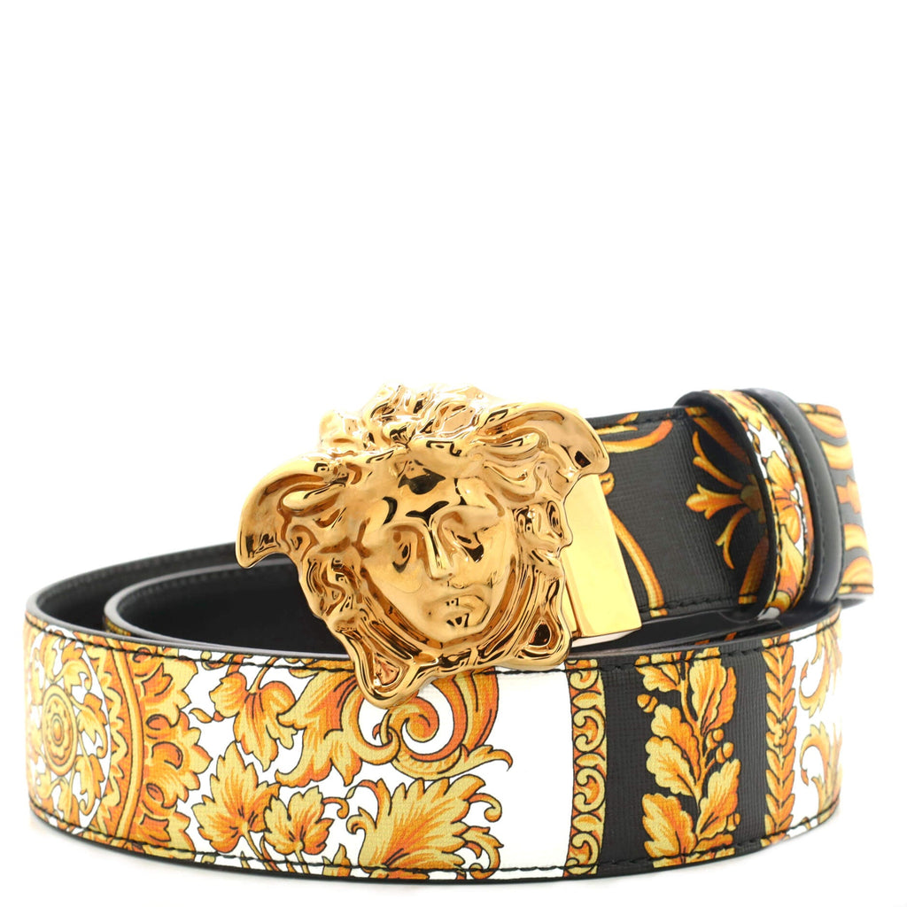 Medusa Buckle Reversible Belt Printed Leather and Leather Wide 95