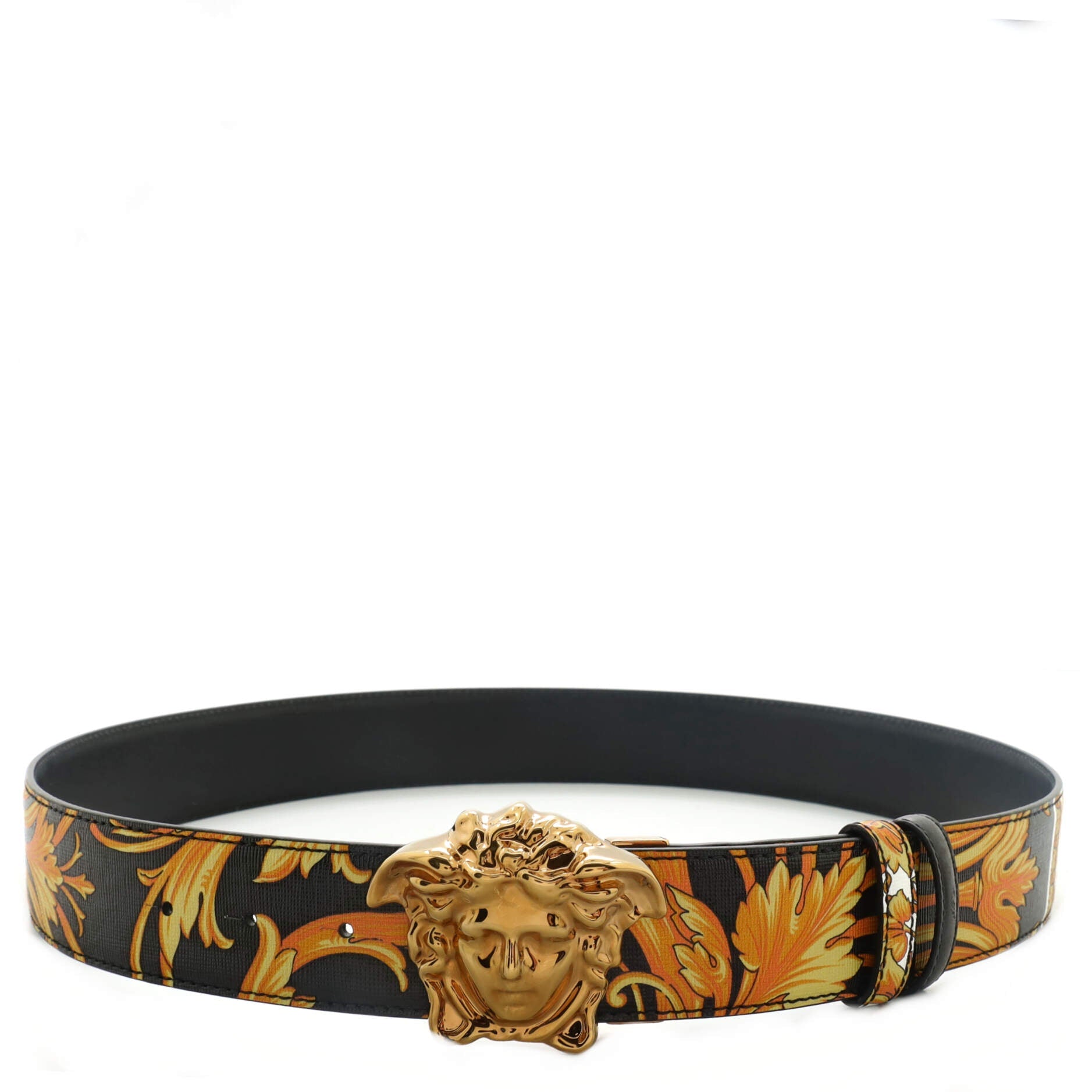Medusa Buckle Reversible Belt Printed Leather and Leather Wide 95