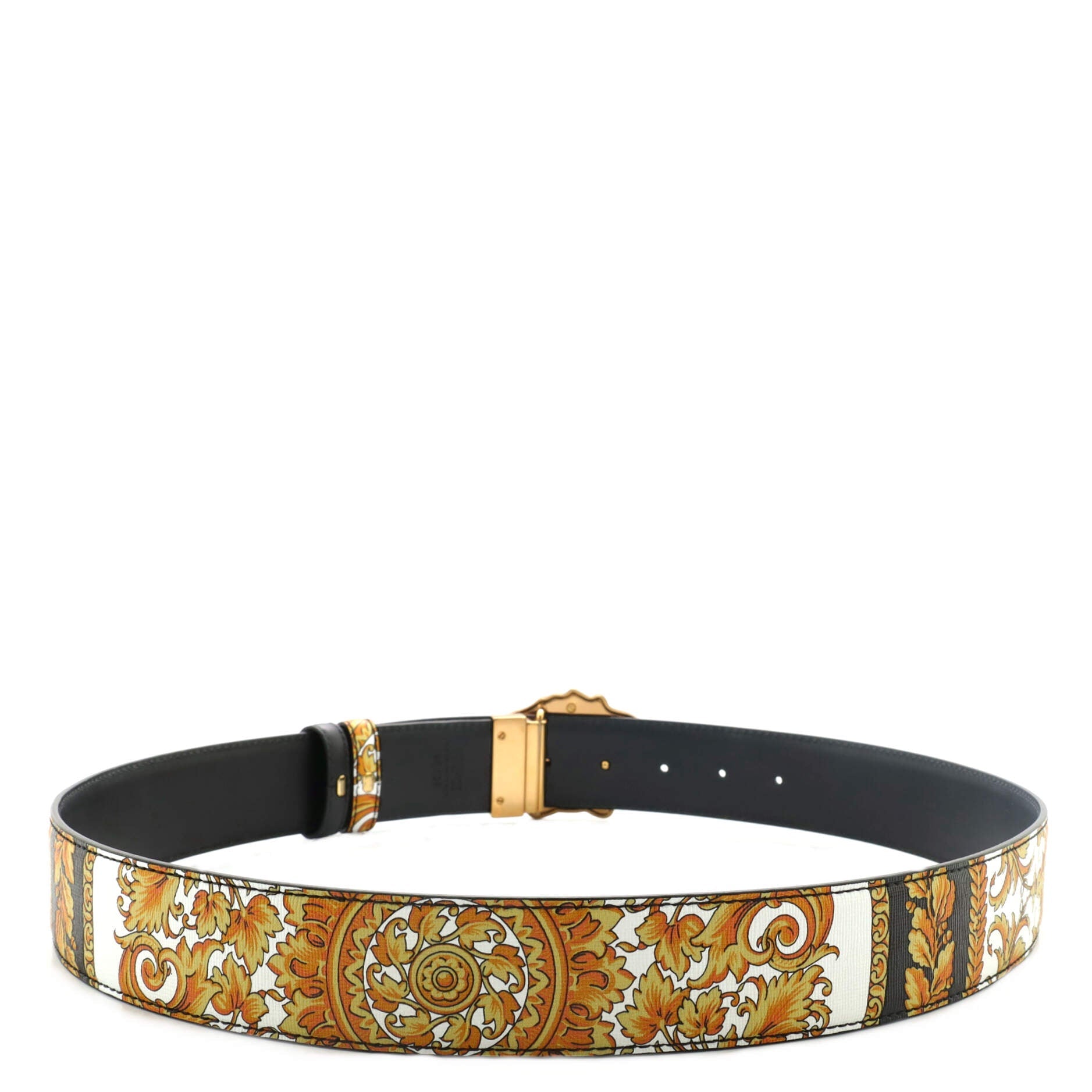 Medusa Buckle Reversible Belt Printed Leather and Leather Wide 95