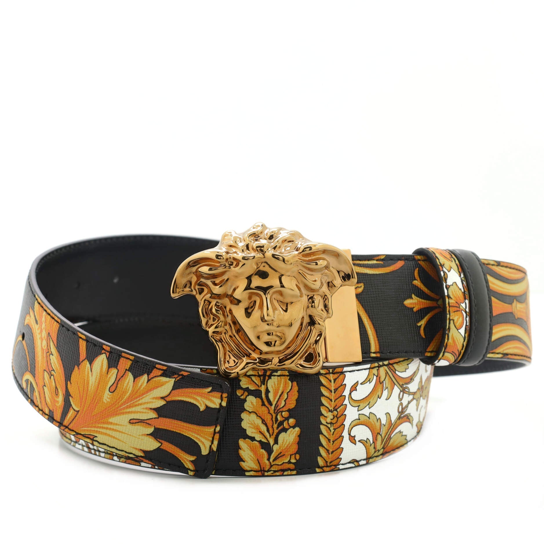 Medusa Buckle Reversible Belt Printed Leather and Leather Wide 95