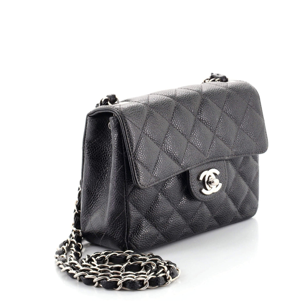 Vintage Square Classic Single Flap Bag Quilted Caviar Mini