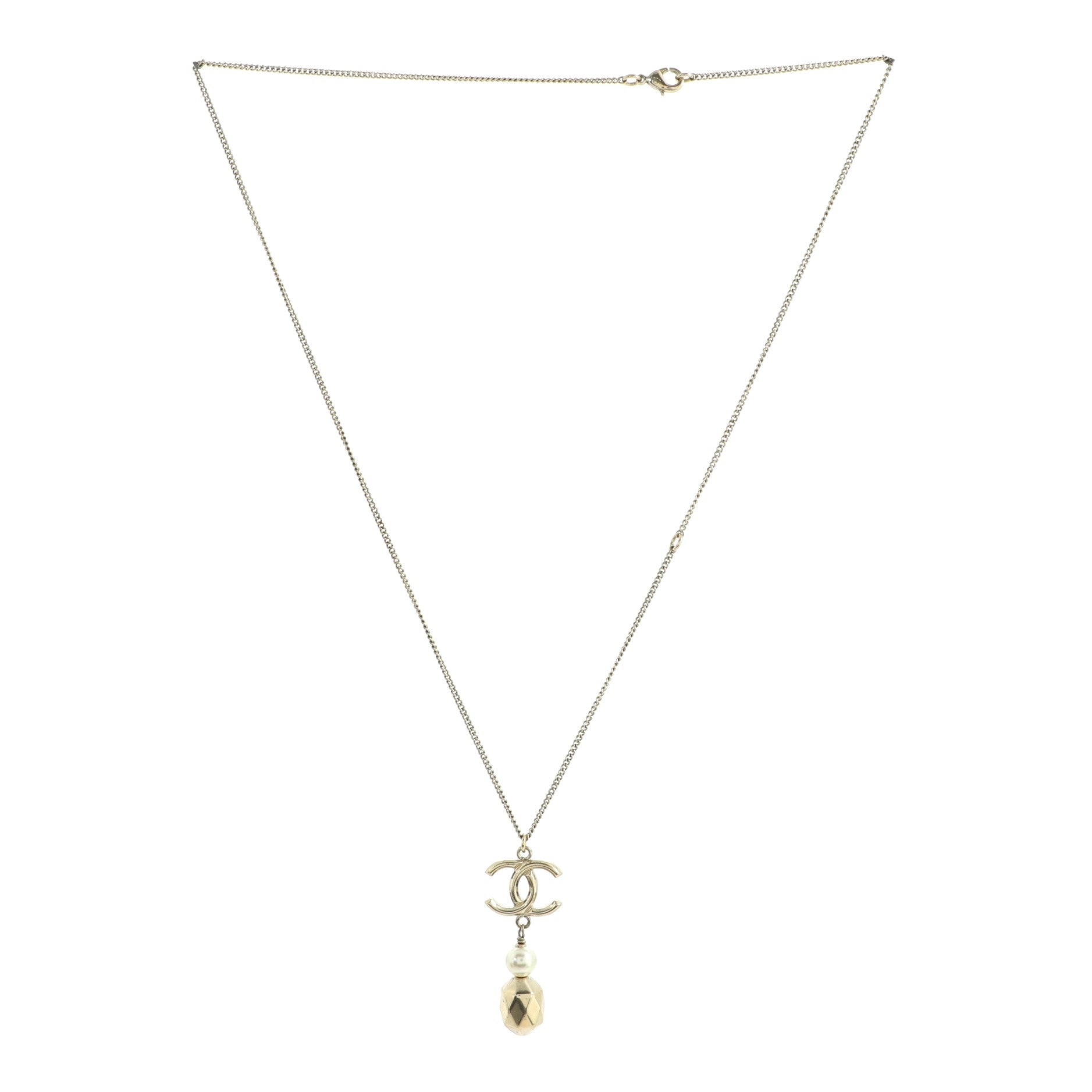 CC Drop Pendant Necklace Metal with Faux Pearl