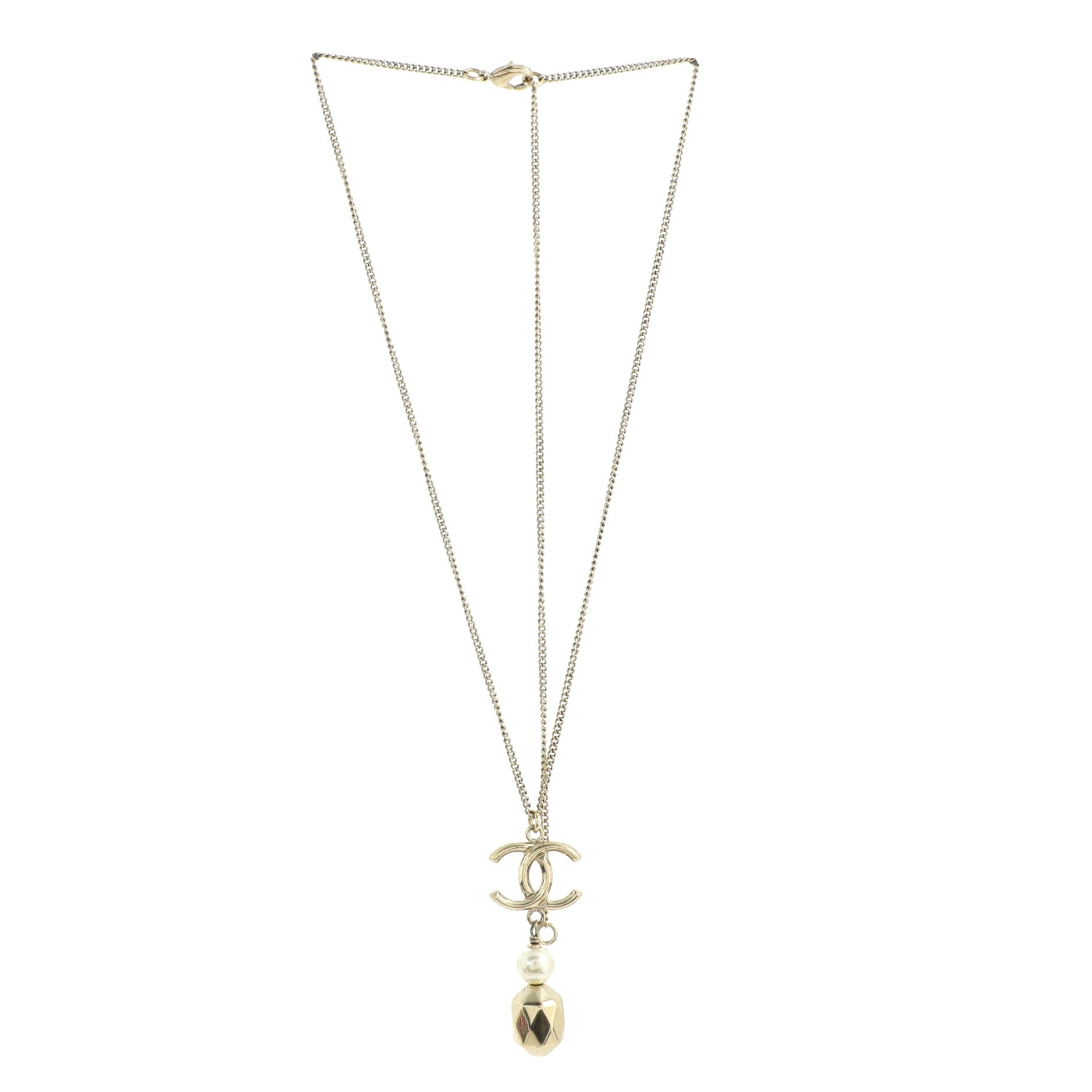 CC Drop Pendant Necklace Metal with Faux Pearl