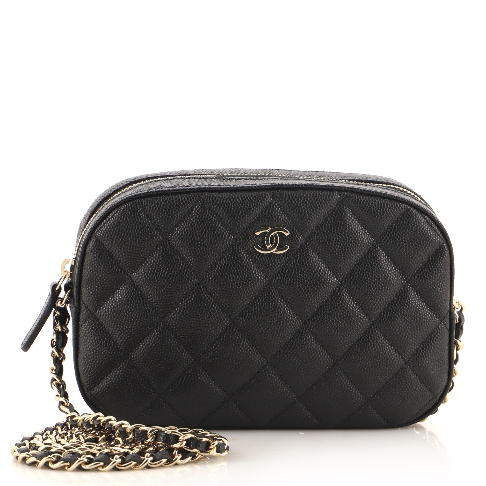 Zip Around Chain Camera Case Quilted Caviar Mini