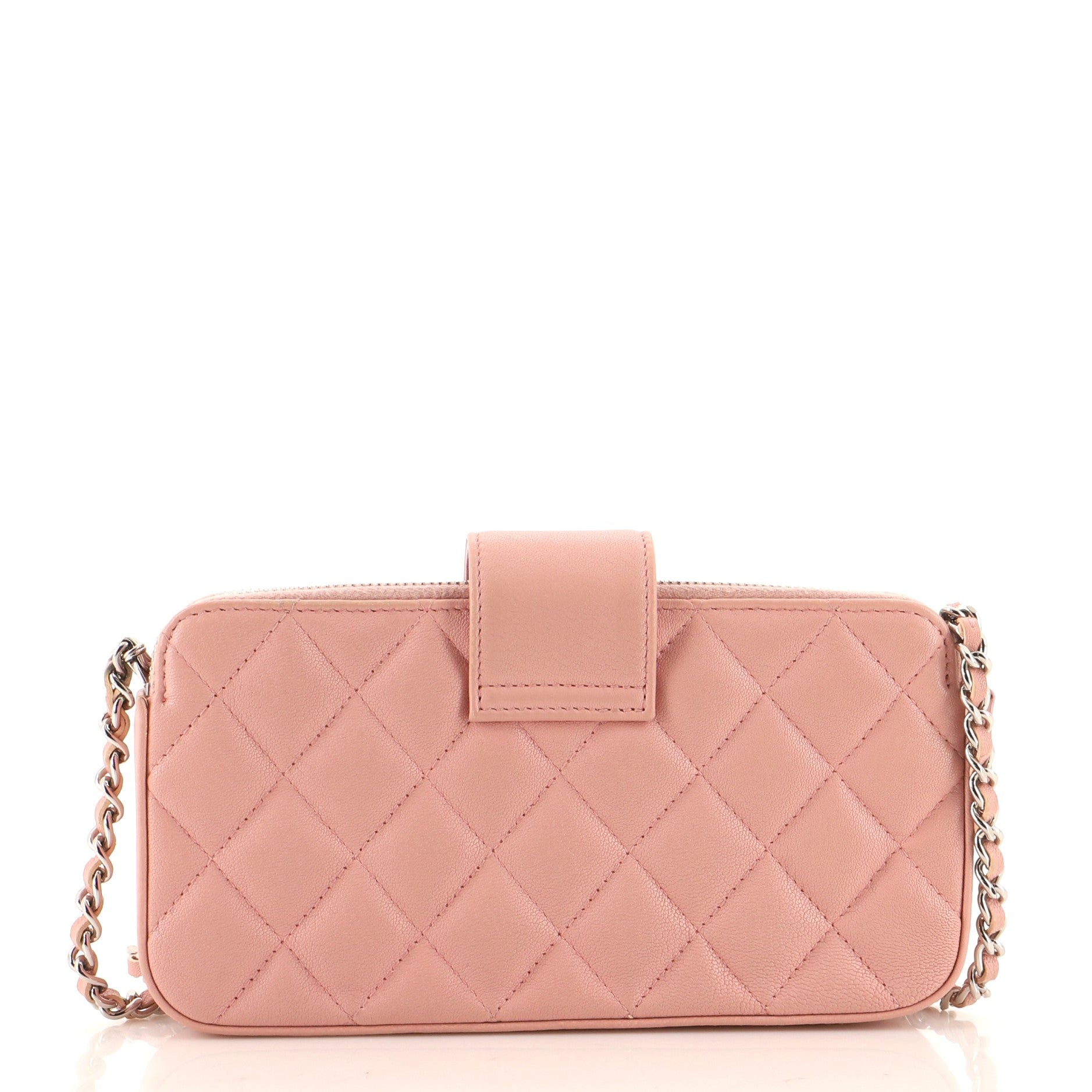 CC Box Double Zip Clutch with Chain Quilted Calfskin
