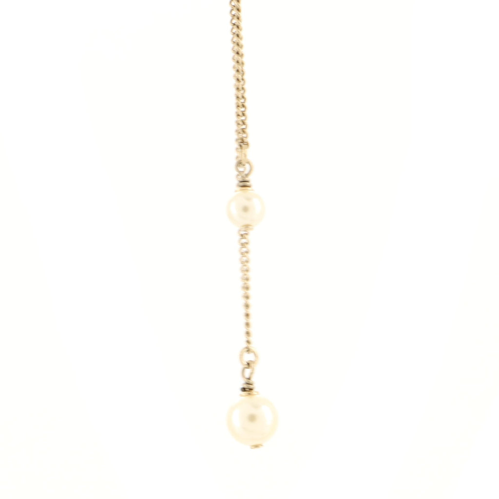 CC Chain Drop Pendant Necklace Metal with Faux Pearls