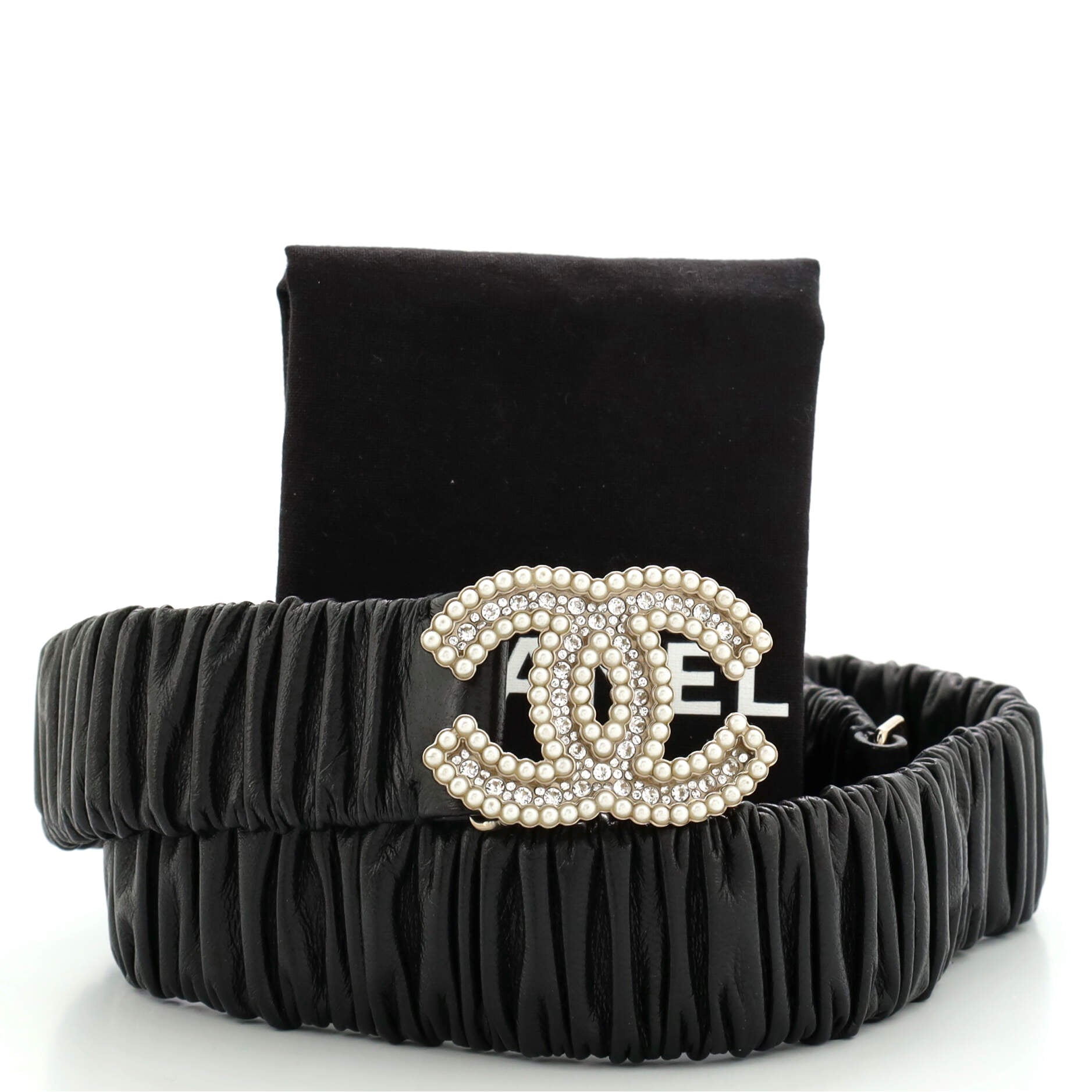 CC Elastic Belt Leather with Metal and Faux Pearls 85