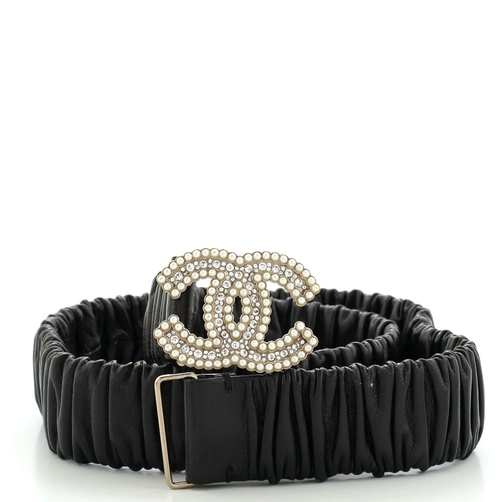 CC Elastic Belt Leather with Metal and Faux Pearls 85