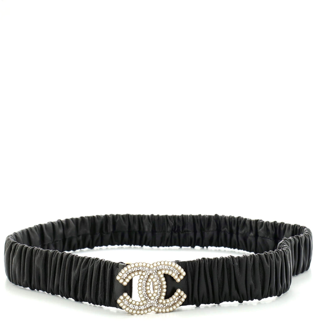 CC Elastic Belt Leather with Metal and Faux Pearls 85
