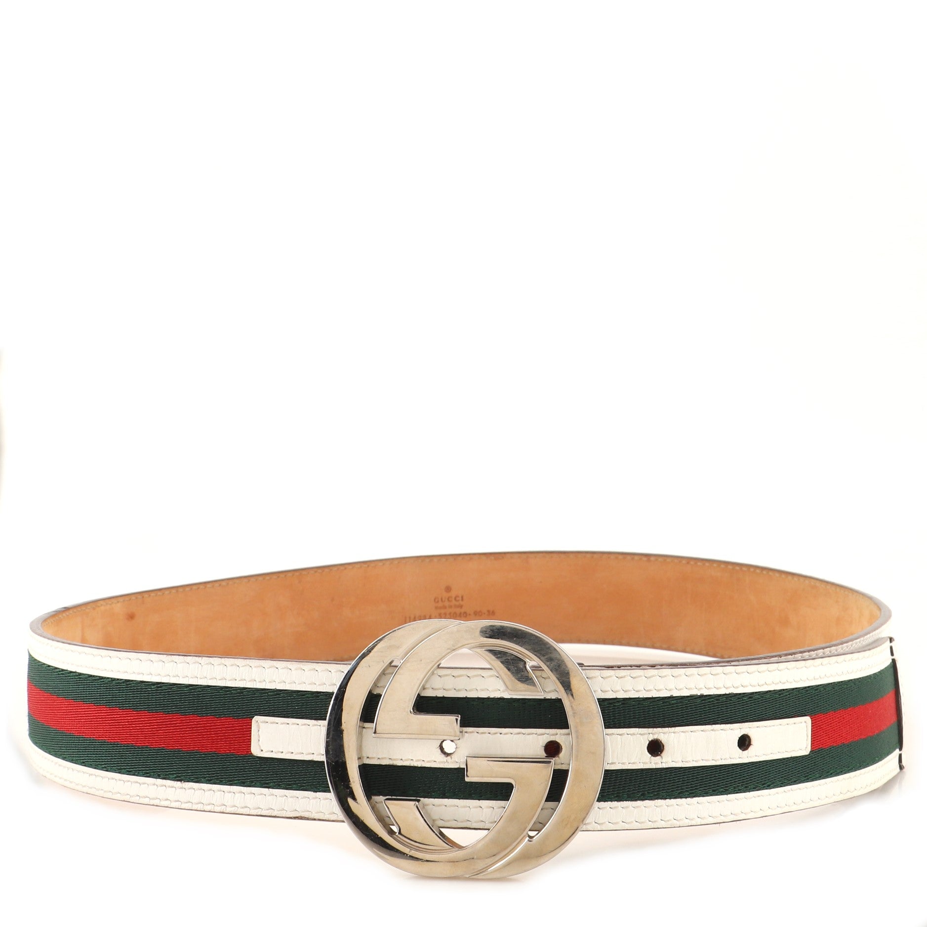 Interlocking G Web Belt Canvas and Leather Wide 90