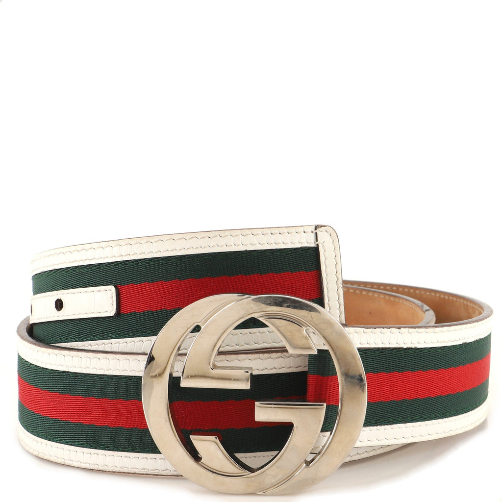 Interlocking G Web Belt Canvas and Leather Wide 90