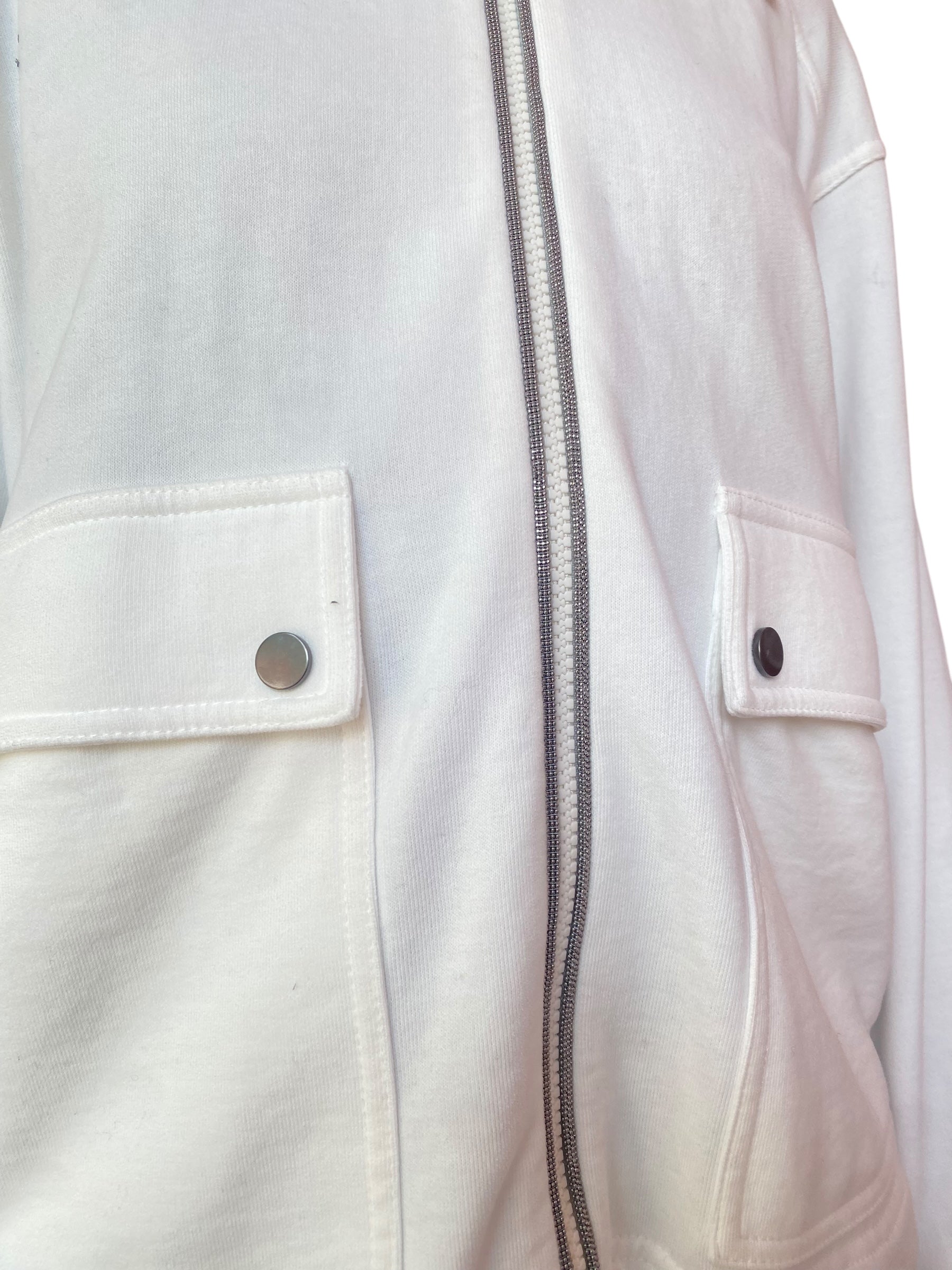 Brunello Cucinelli White Monili Embellished Zip Sweatshirt - M