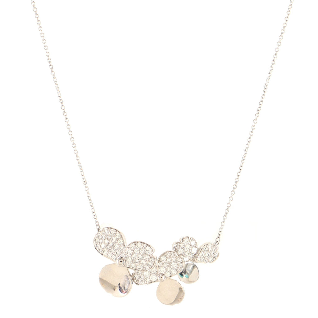 Paper Flowers Cluster Pendant Necklace Platinum with Diamonds Mini