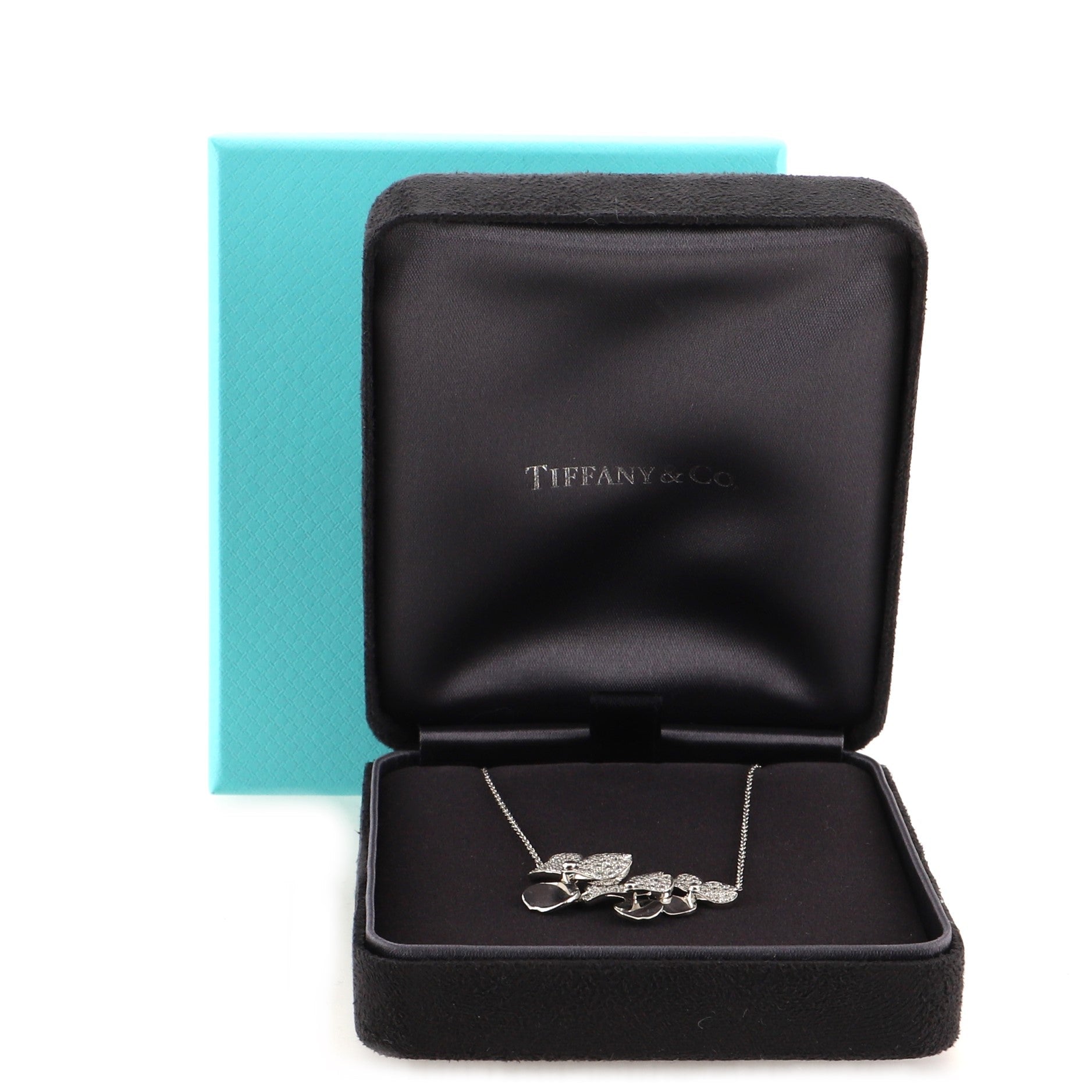 Paper Flowers Cluster Pendant Necklace Platinum with Diamonds Mini