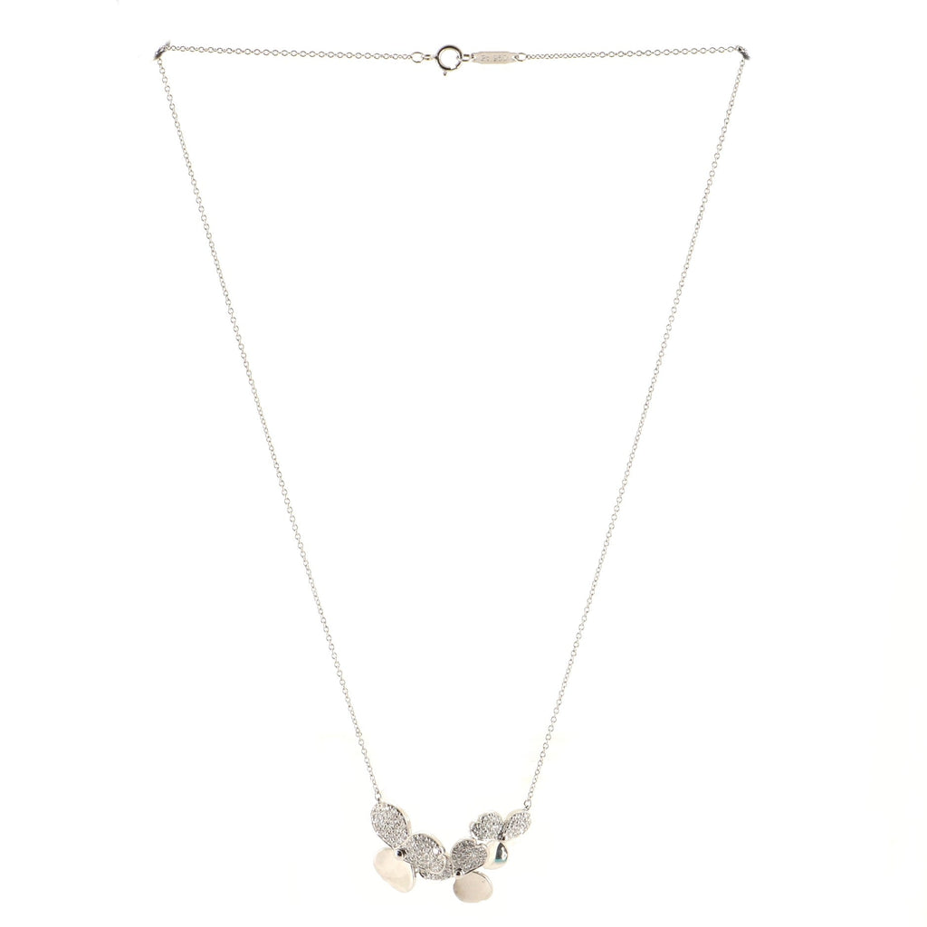 Paper Flowers Cluster Pendant Necklace Platinum with Diamonds Mini