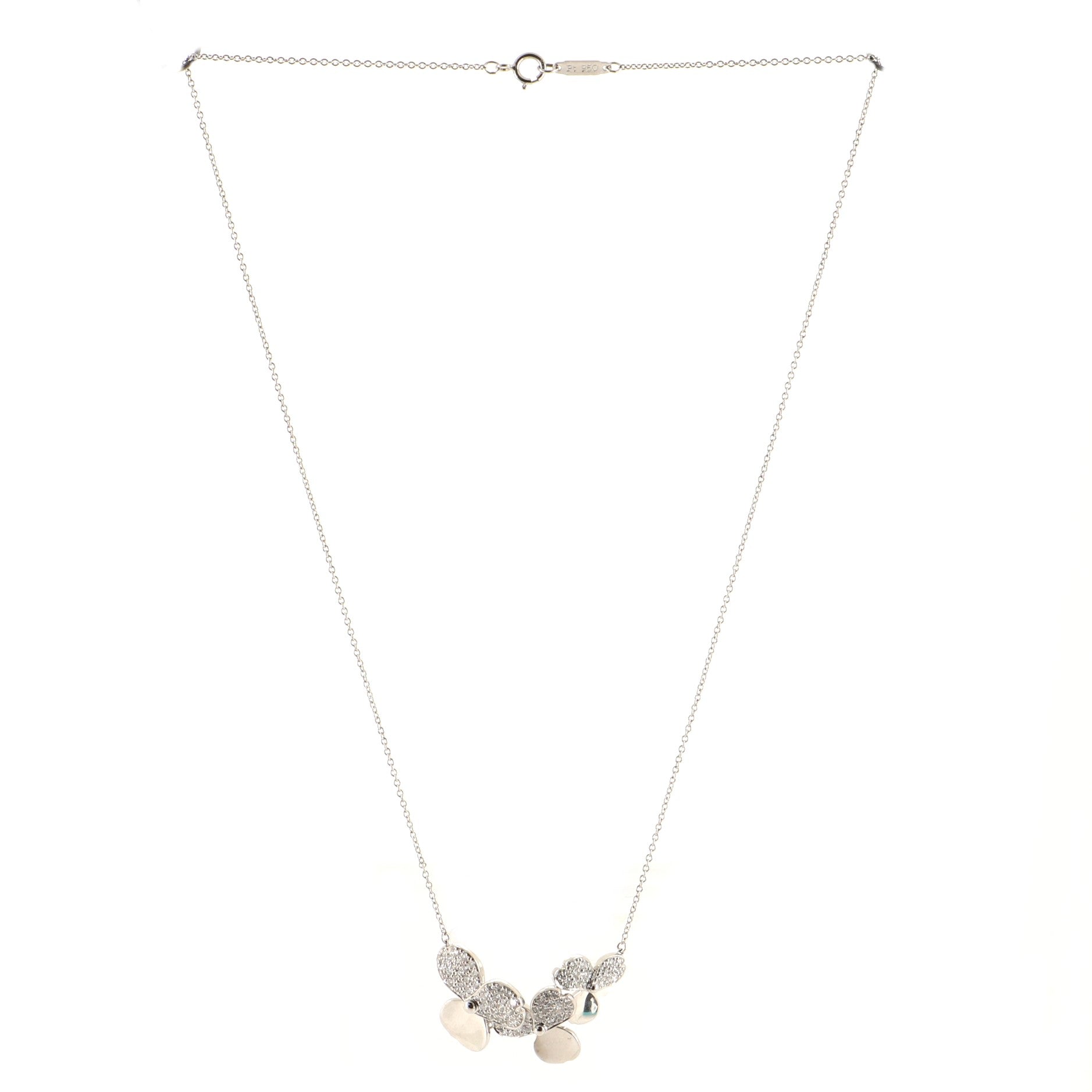 Paper Flowers Cluster Pendant Necklace Platinum with Diamonds Mini