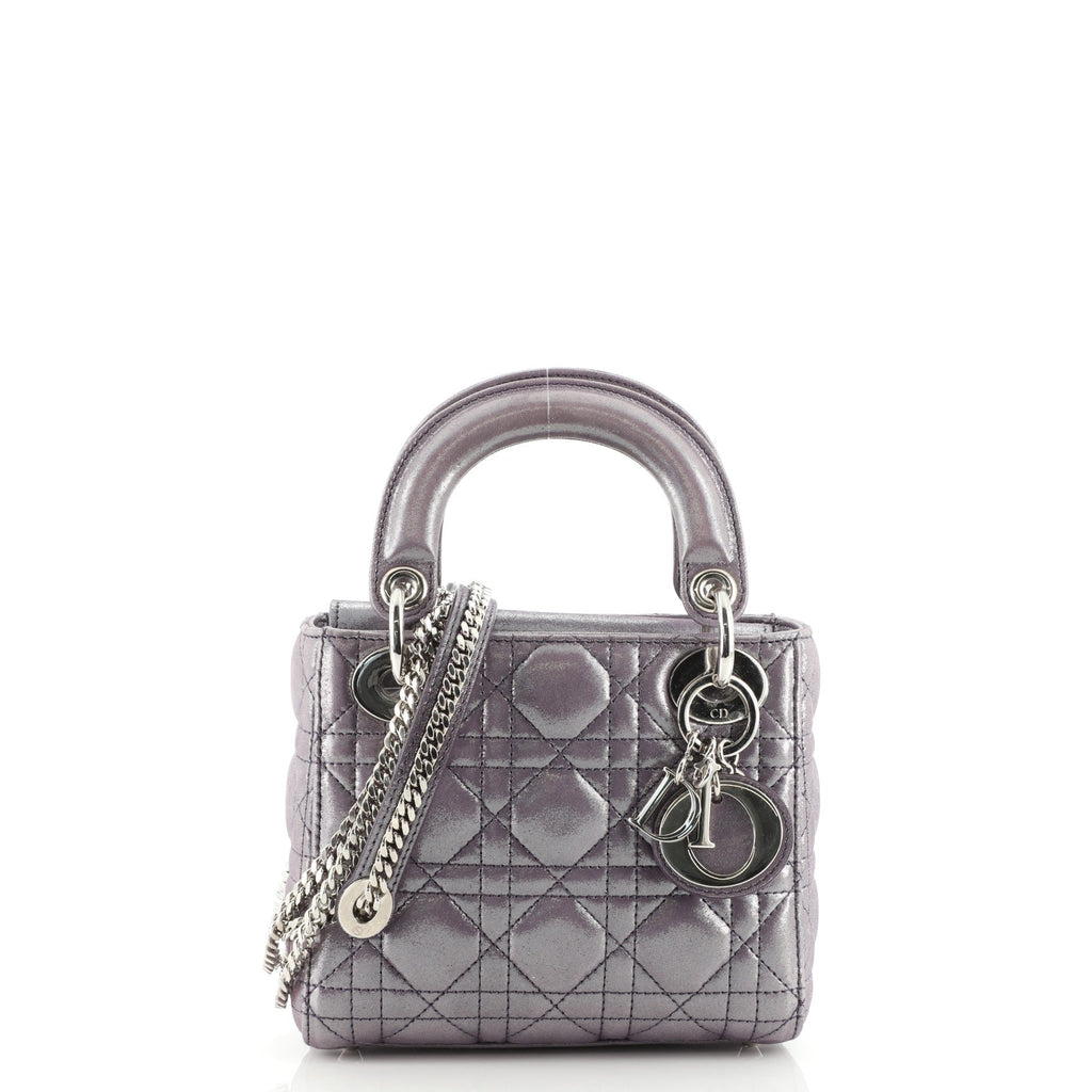 Lady Dior Chain Bag Cannage Quilt Iridescent Leather Mini