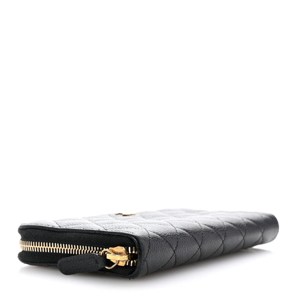 Caviar Quilted Large Gusset Zip Around Wallet Black