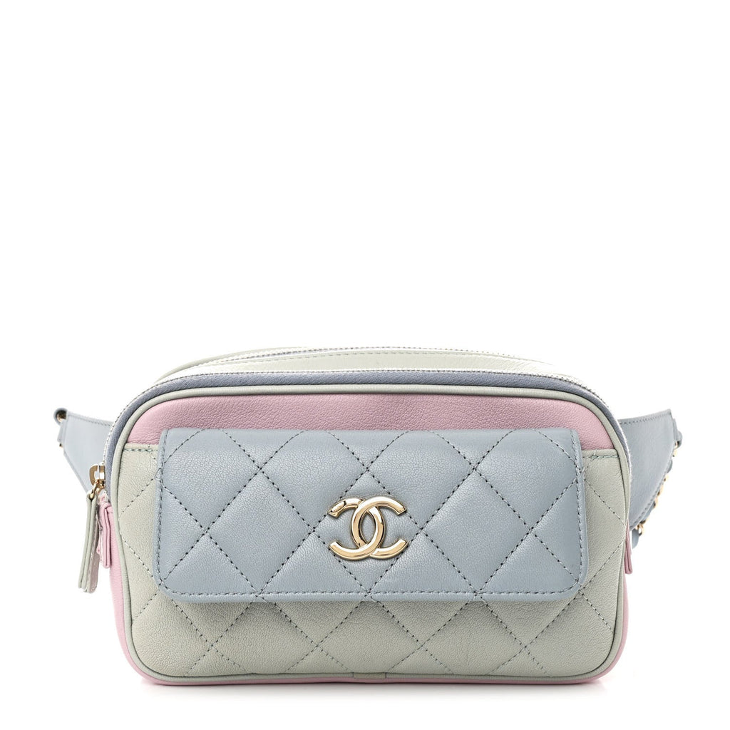 Goatskin Quilted Waist Bag Green Blue Pink