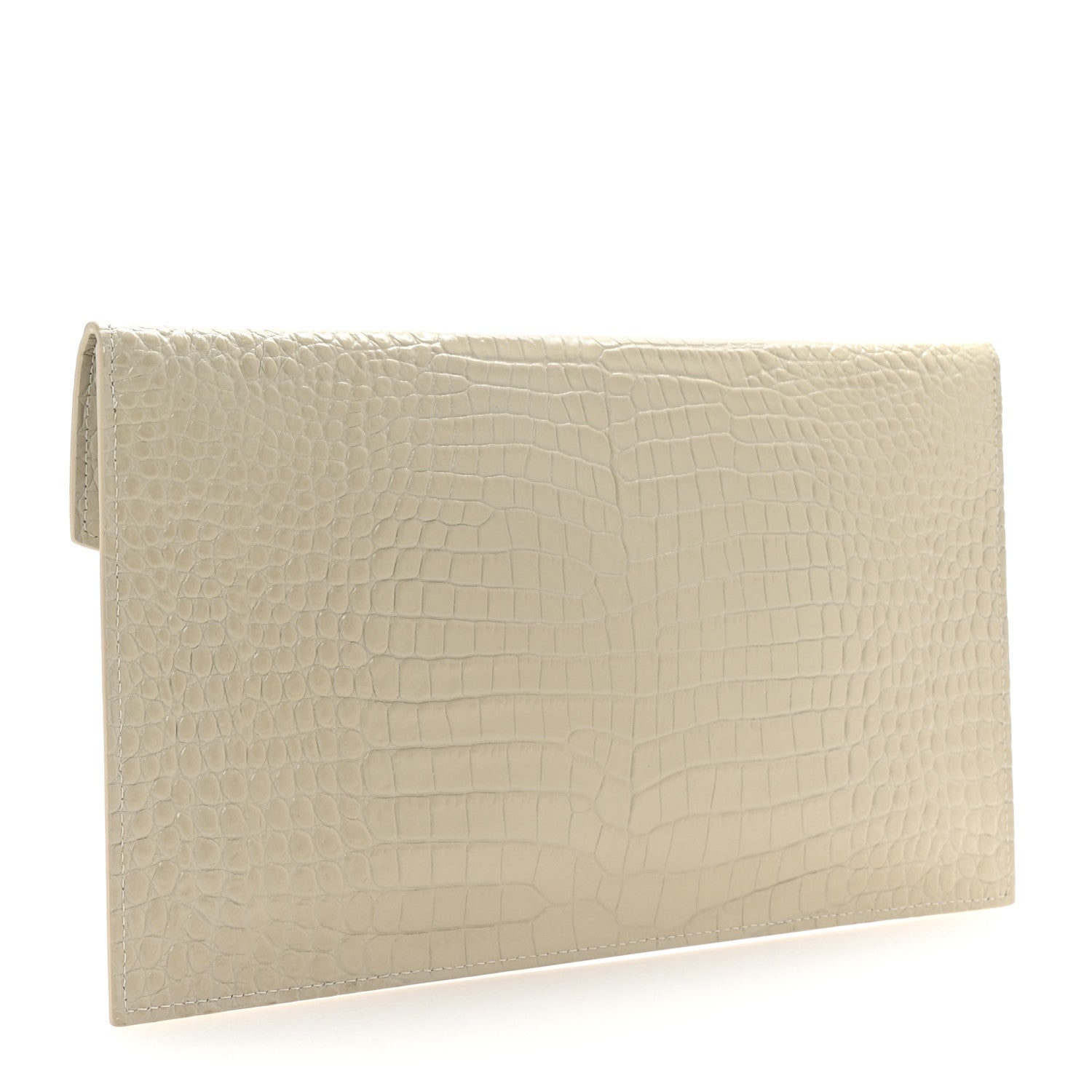 Calfskin Crocodile Embossed Uptown Monogram Clutch Crema Soft