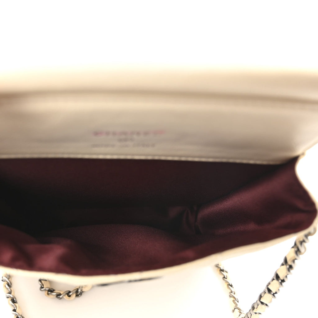 Calfskin Quilted CC Waiter Clutch With Chain White
