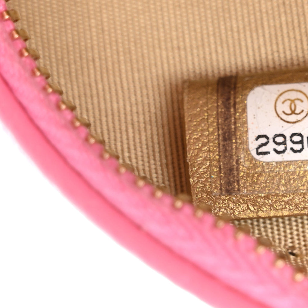 Lambskin Quilted Round Pearl Crush Clutch With Chain Pink