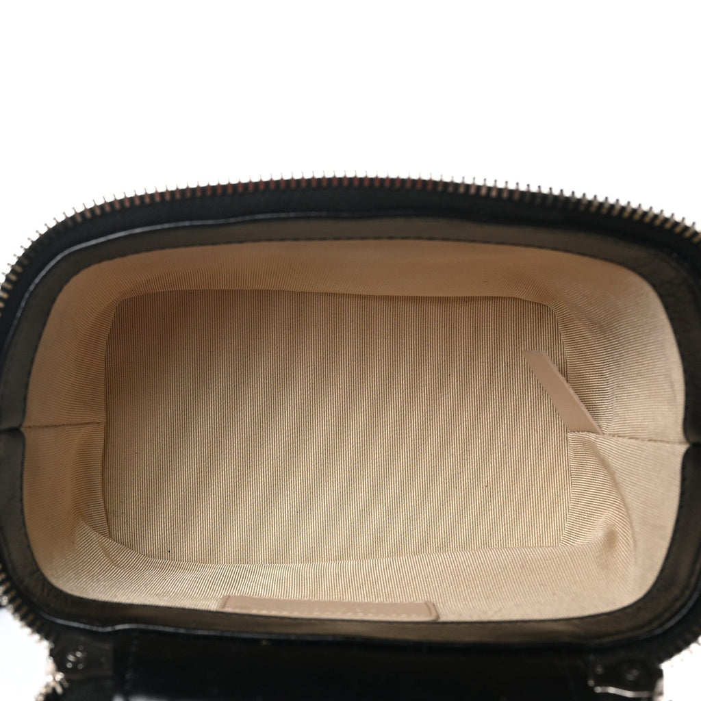 Calfskin Raffia Small Vanity Case Bag Black Beige