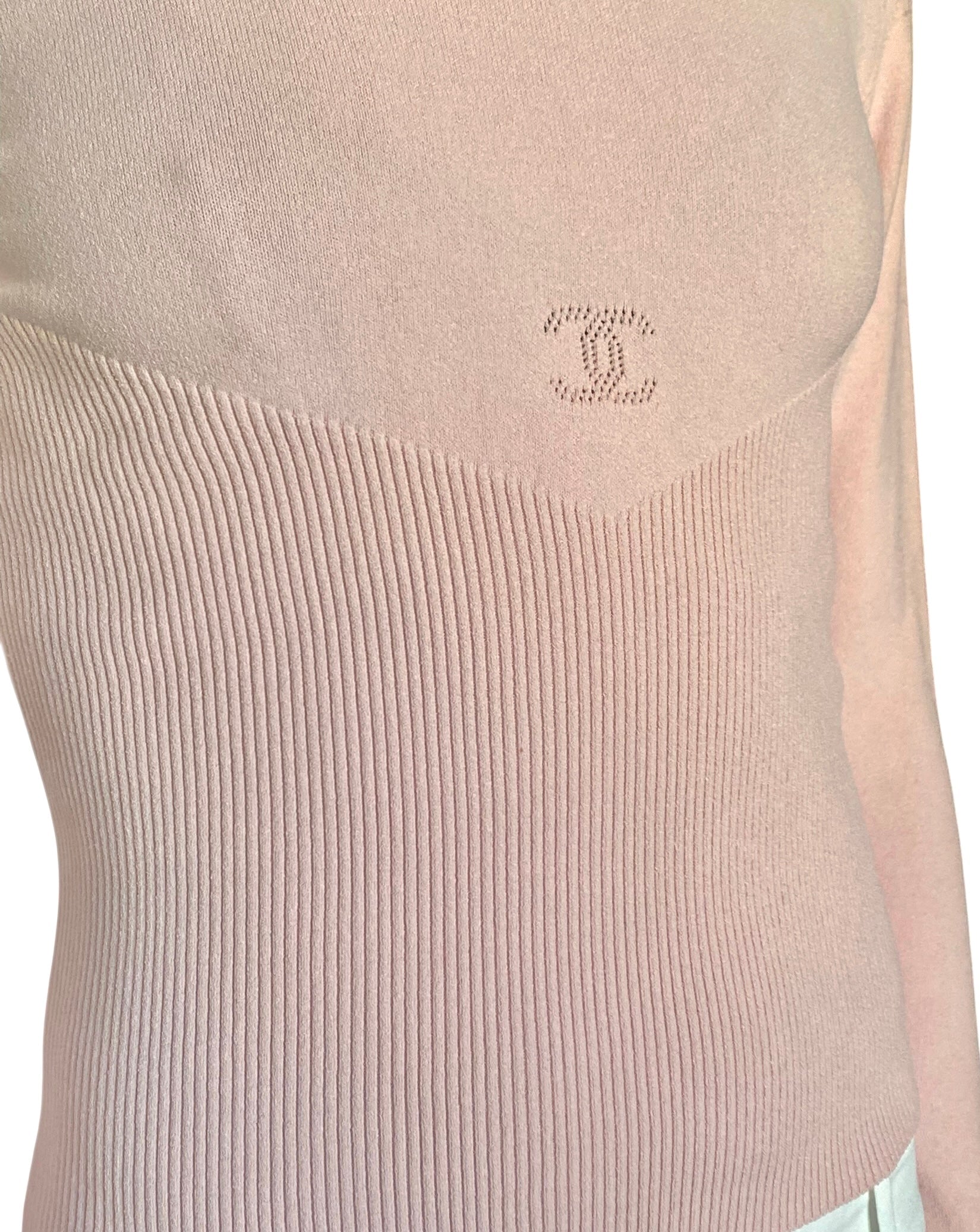 Chanel Pink SS 2005 V-Neck Long Sleeve Logo Top - FR40 / US 6-8