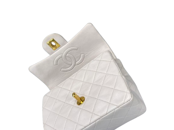 Chanel Vintage White Timeless Flap Bag Mini Square Gold Hardware
