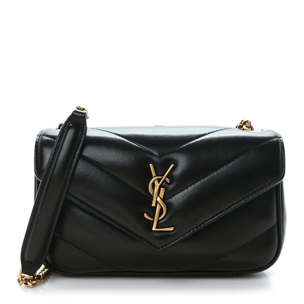 Lambskin Chevron Quilted Mini Loulou Bag Black