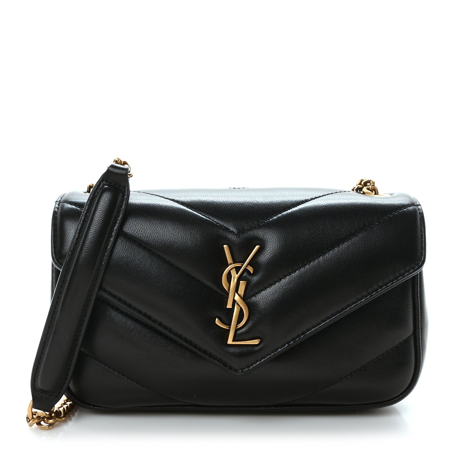 Lambskin Chevron Quilted Mini Loulou Bag Black
