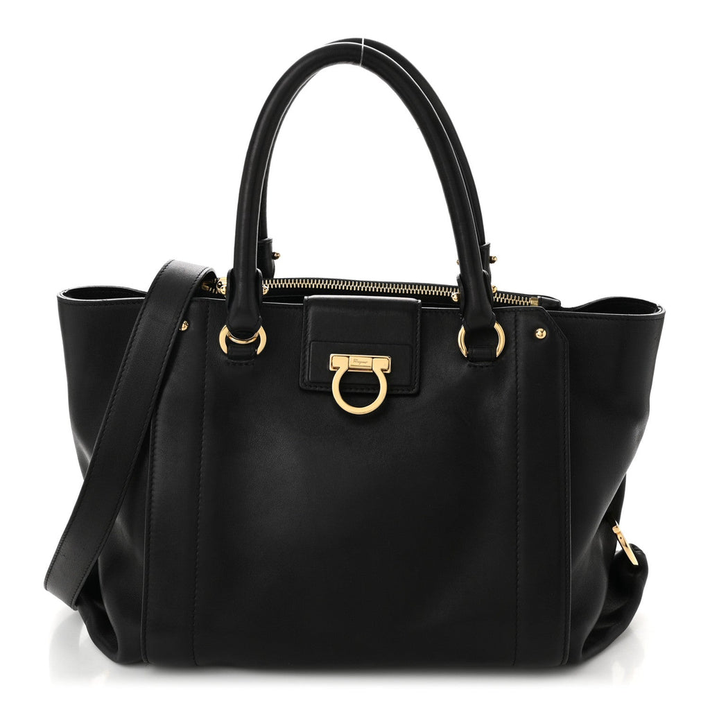 Calfskin Trifolio Shopping Tote Black