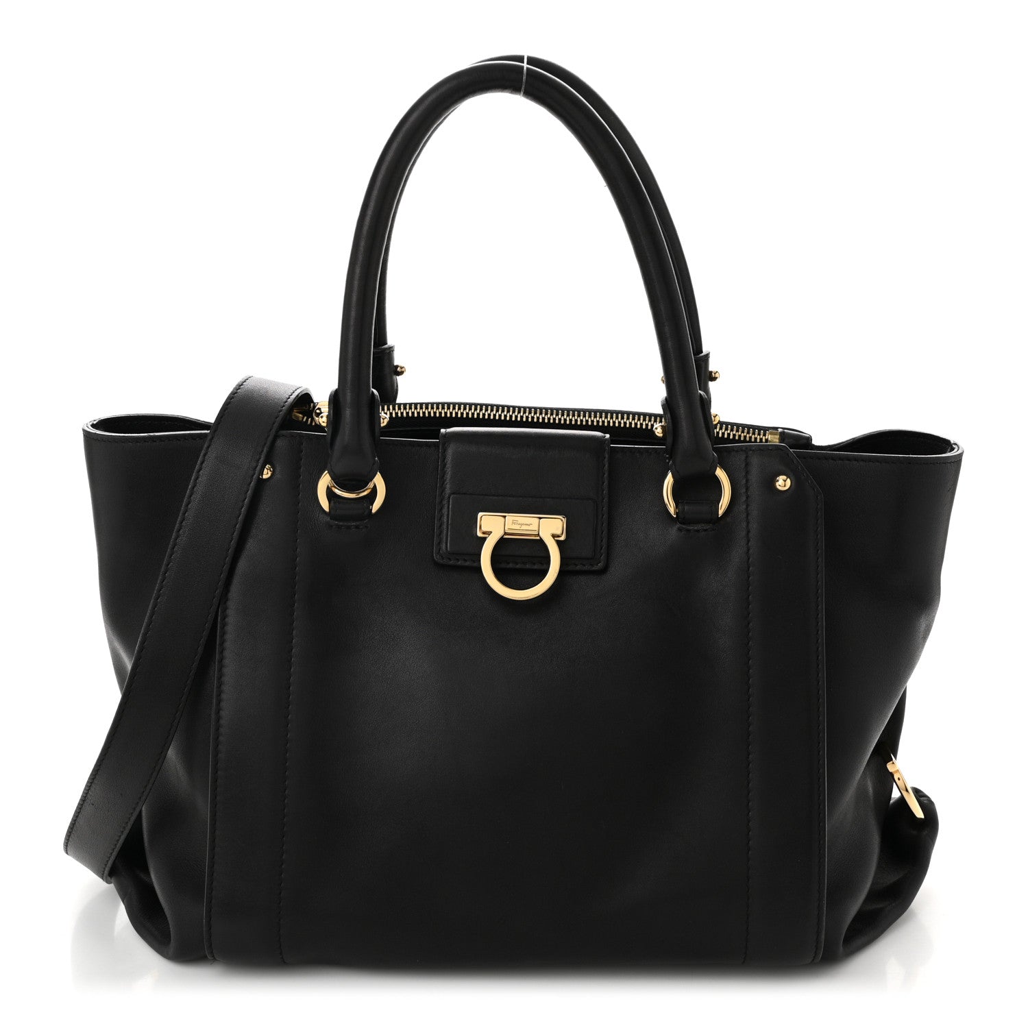 Calfskin Trifolio Shopping Tote Black
