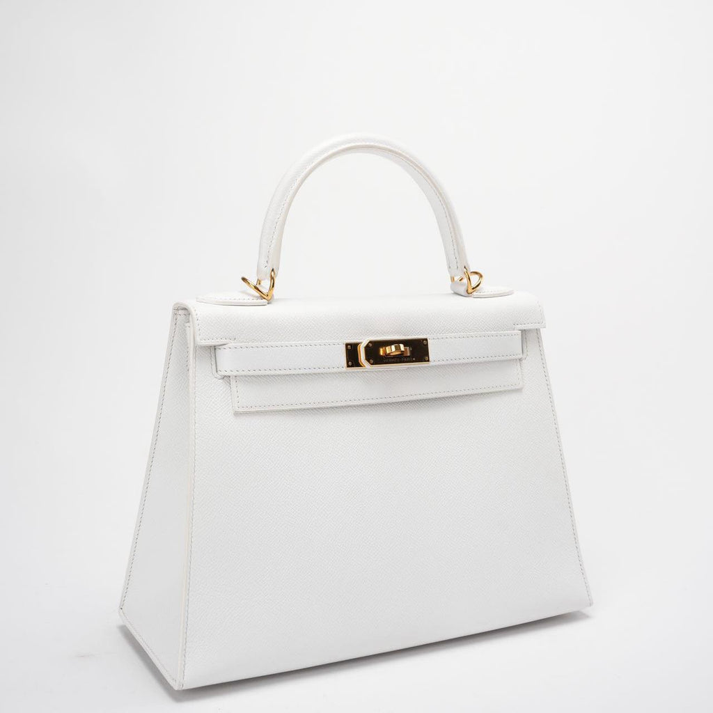 Hermes Kelly 28cm Sellier White Epsom Leather Gold Hardware Top Handle Bag 2015