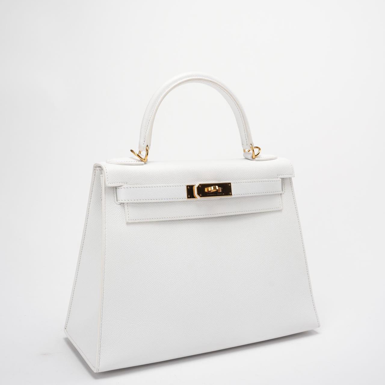 Hermes Kelly 28cm Sellier White Epsom Leather Gold Hardware Top Handle Bag 2015