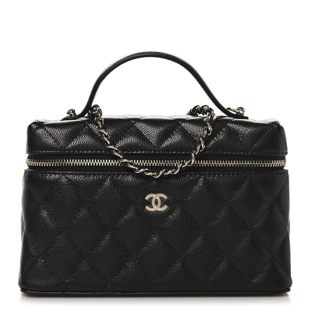 Caviar Quilted Top Handle Slim Vanity With Chain Black
