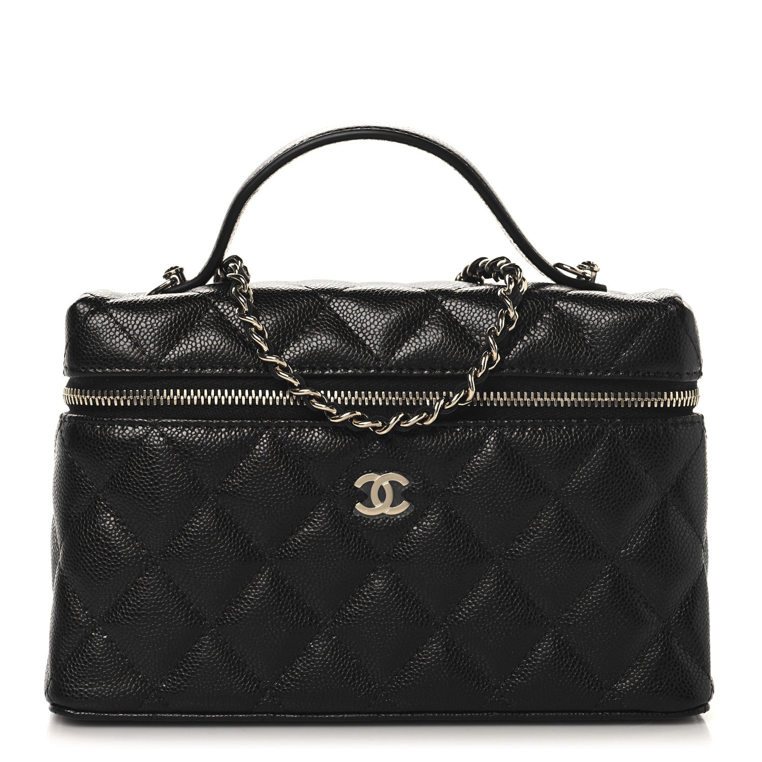 Caviar Quilted Top Handle Slim Vanity With Chain Black