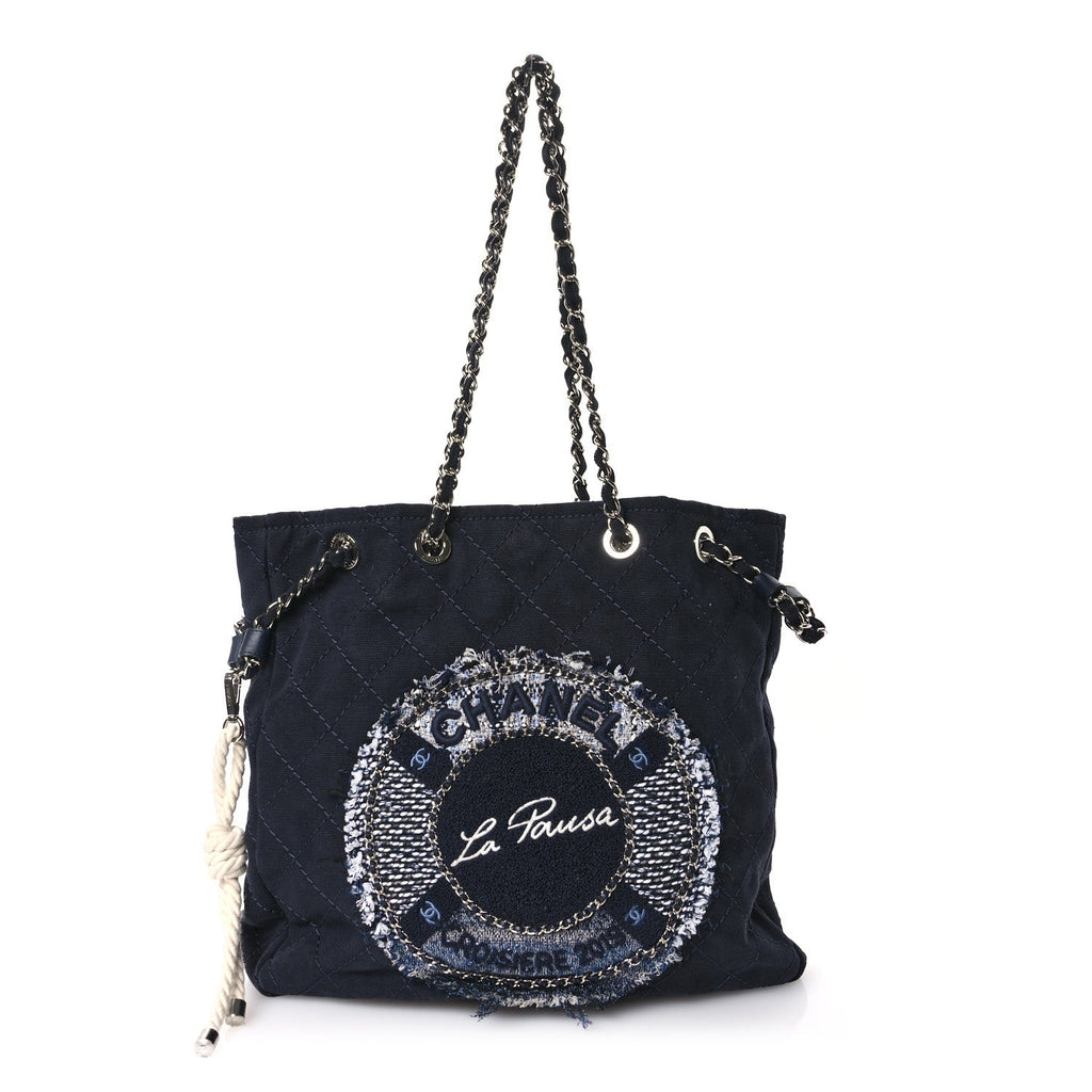 Canvas Quilted La Pausa Large Shopping Tote Navy