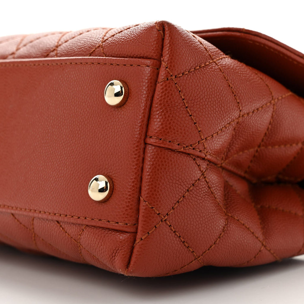 Caviar Quilted Mini Coco Handle Flap Dark Orange