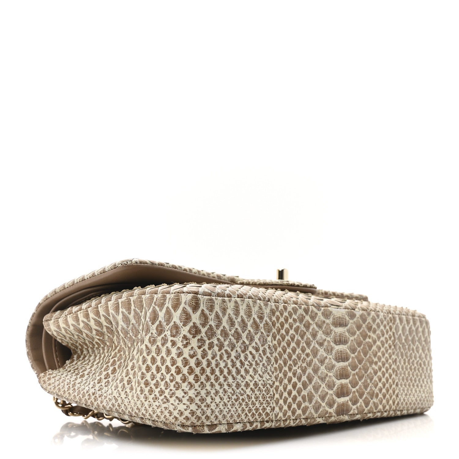 Snakeskin Medium Double Flap Beige