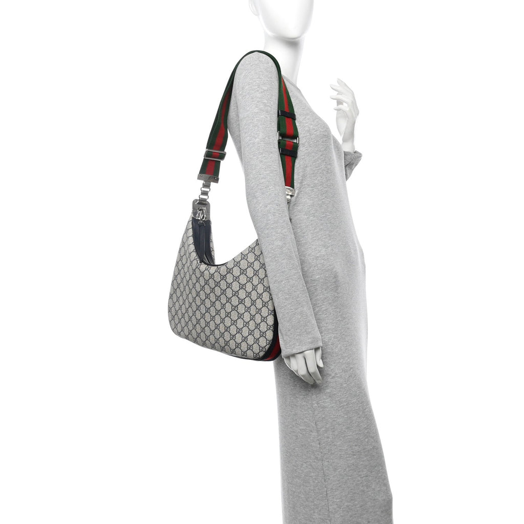 GG Supreme Monogram Textured Calfskin Web Small Attache Shoulder Bag Beige Blue