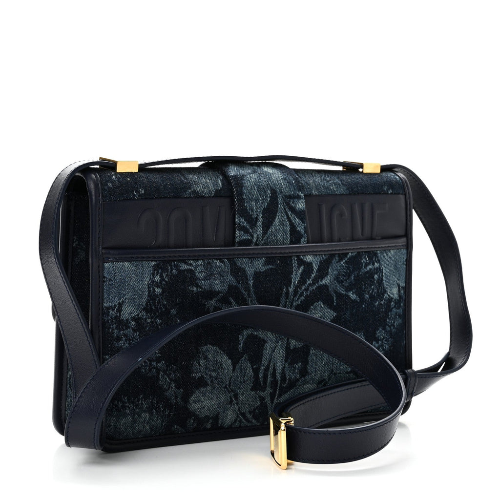 Denim Floral Calfskin 30 Montaigne Flap Bag Blue