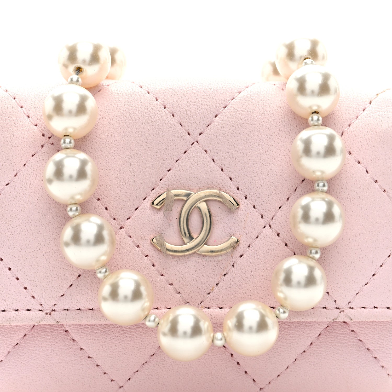 Lambskin Quilted Pearl Chain Belt Bag Light Pink