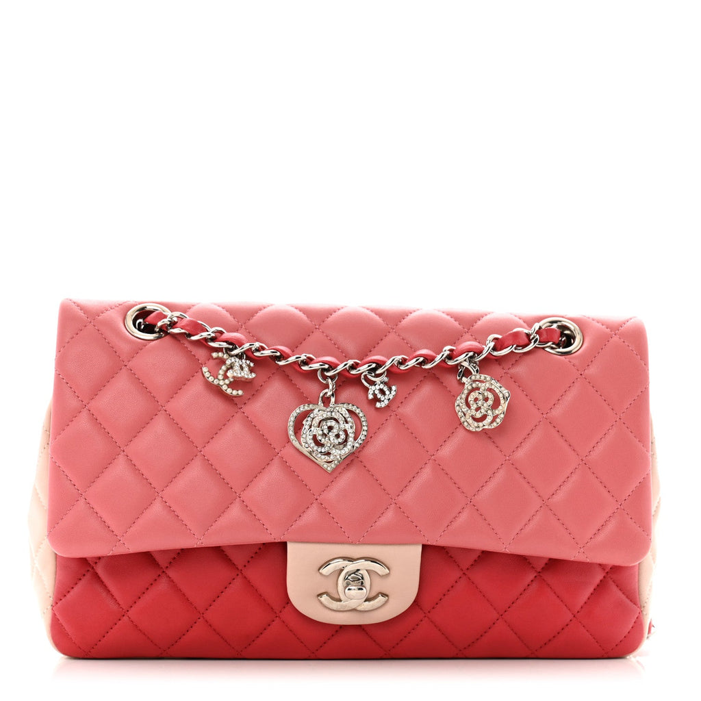 Lambskin Quilted Tri-Color Medium Valentine Charms Single Flap Pink