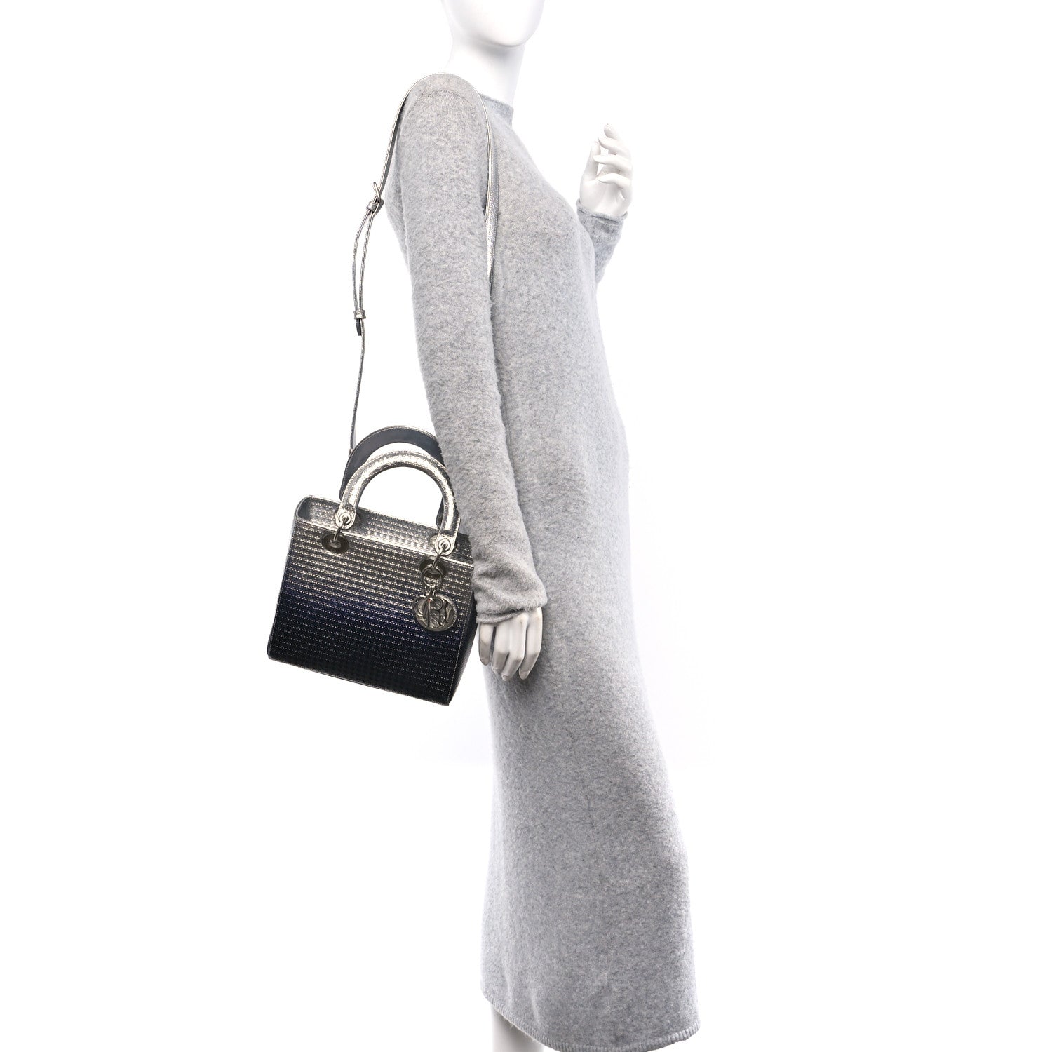 Metallic Patent Micro-Cannage Gradient Medium Lady Dior Silver Blue