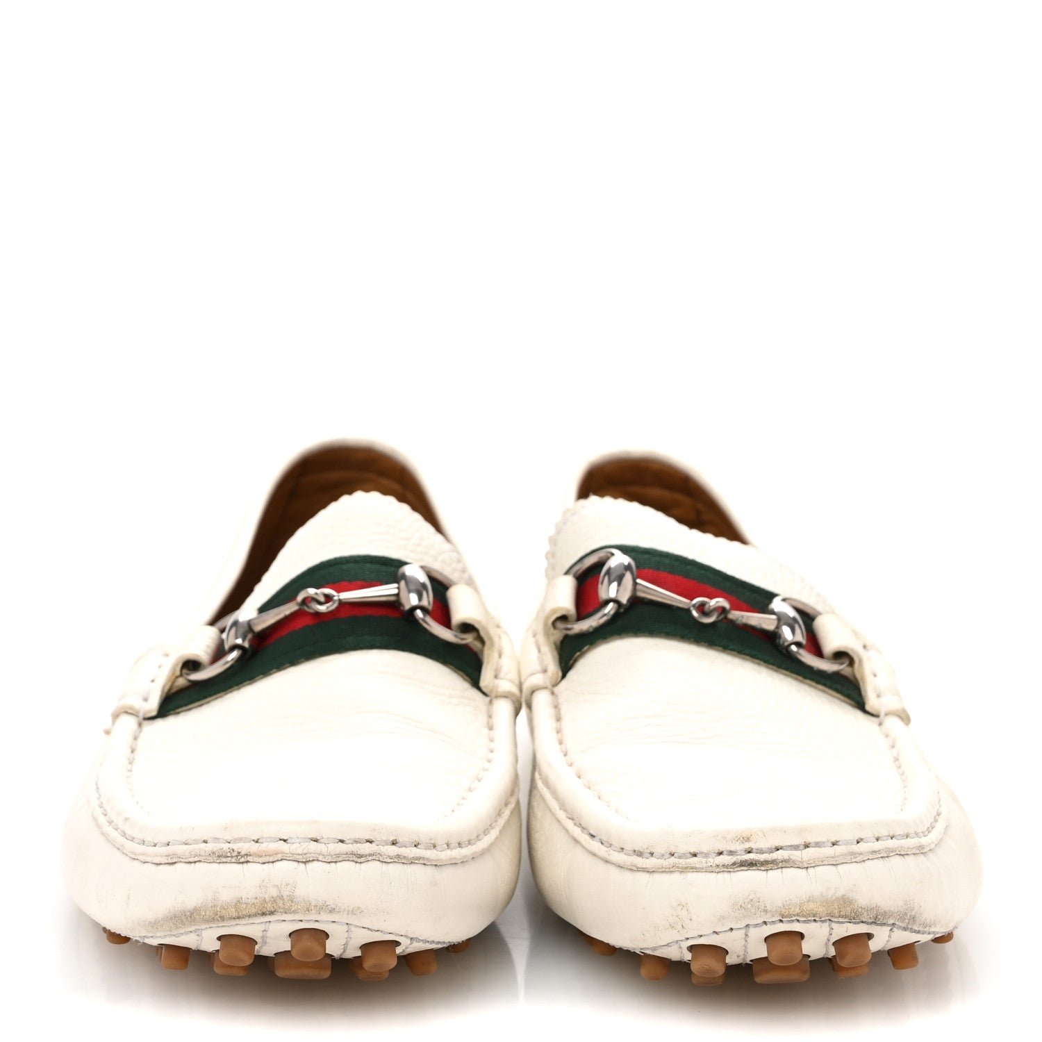 Miro Soft Calfskin Web Mens Horsebit Driver Loafers 10 White